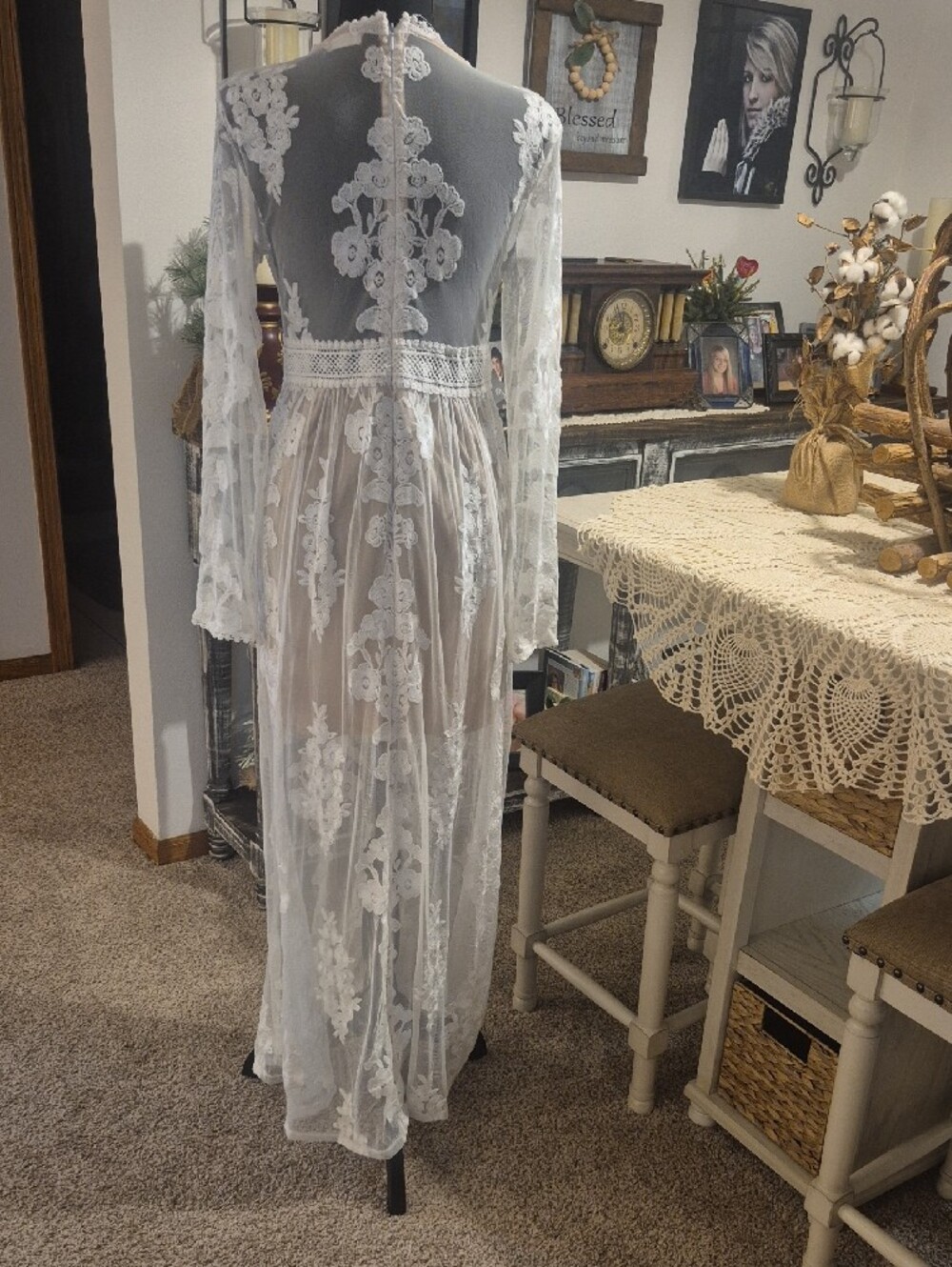Altar'd State White Sheer Lace Maxi Dress with Floral Embroidery - Picture 10 of 16